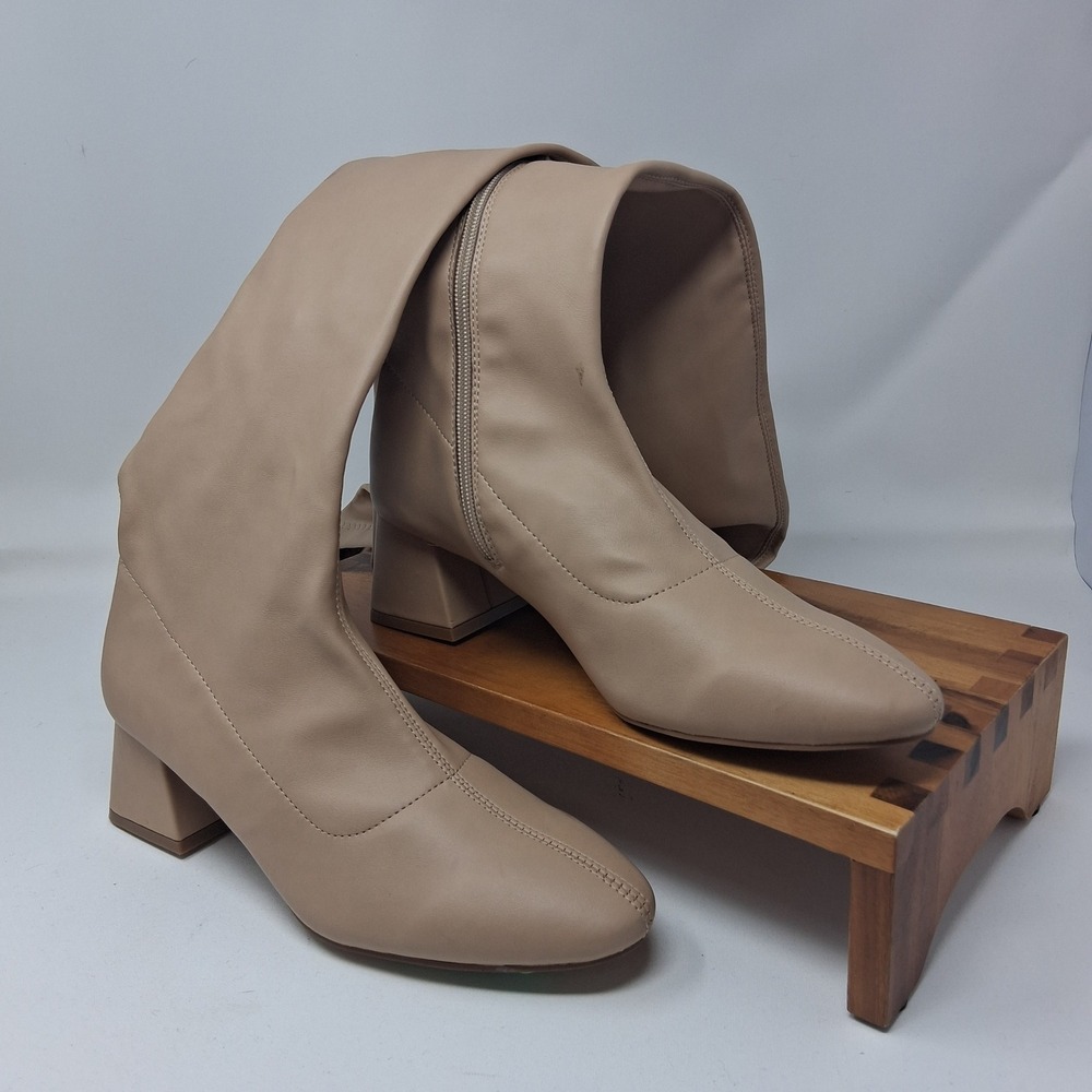Womens Beige Vegan Leather Over The Knee Block Heel Boots Size 9 XWC 9